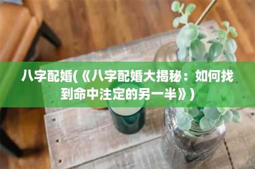 八字配婚(《八字配婚大揭秘：如何找到命中注定的另一半》)