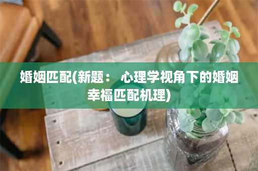 婚姻匹配(新题： 心理学视角下的婚姻幸福匹配机理)