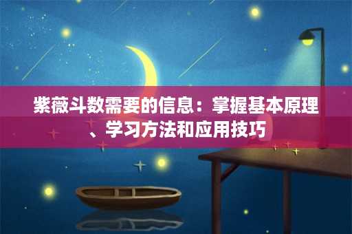 紫薇斗数需要的信息：掌握基本原理、学习方法和应用技巧