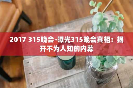 2017 315晚会-曝光315晚会真相：揭开不为人知的内幕